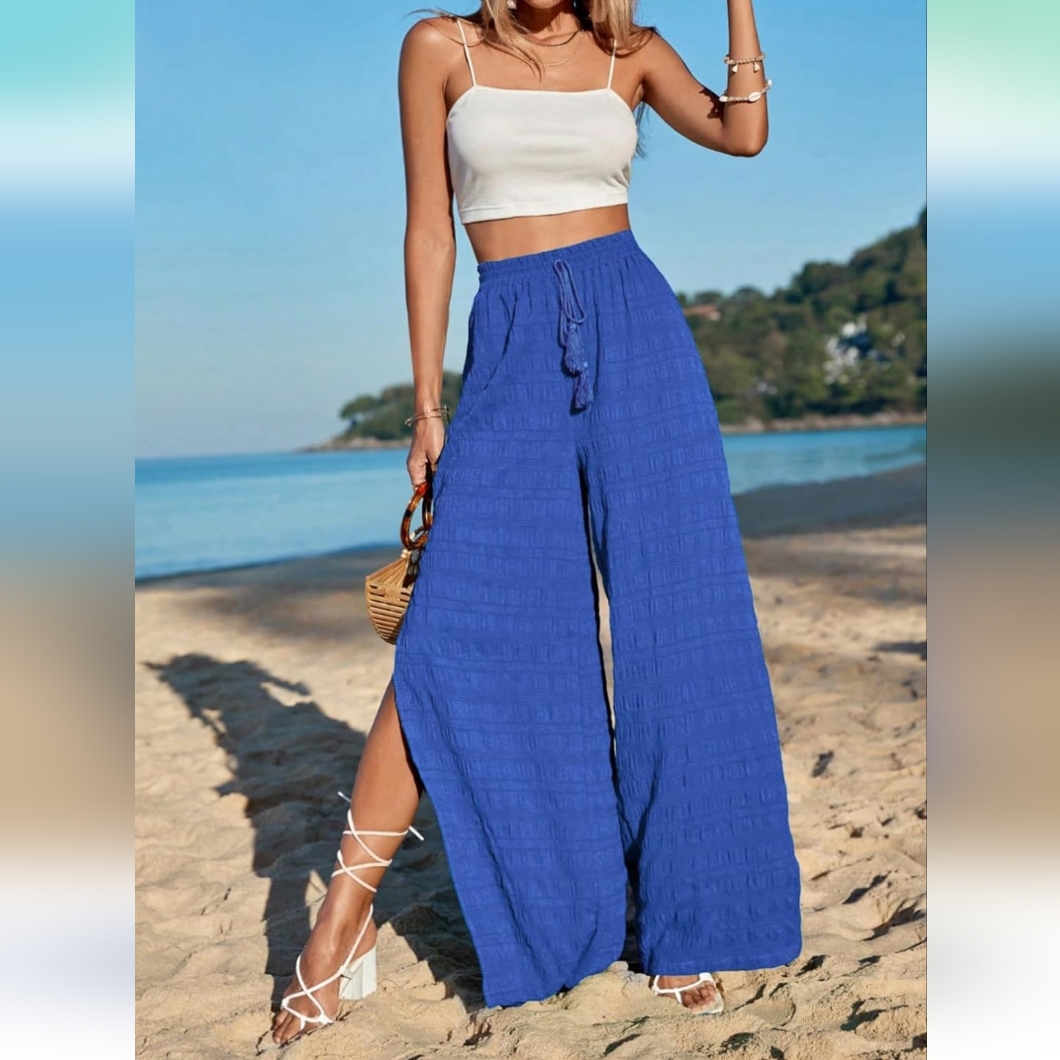 High Waist Drawstring Side Split Pants